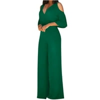 Cleance ženske modne hlače široke noge Čvrsta kratkih rukava V-izrez Tops Green XL