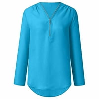 Popust Žene Ljetne majice kratkih rukava Zipper V CACFON TUNIC Ležerne prilike čvrste labave košulje