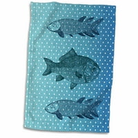 3Droza Three Blue Fish Polka Točke tematske umjetnosti - ručnik, by