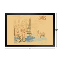 Pariz Francuska Znamenitosti Putnička ilustracija Art Print Black Wood Fraimed Poster 20x14