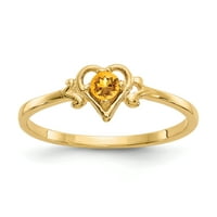 Čvrsti 14K žuti zlatni simulirani citrinski rodni kamen srčani prsten