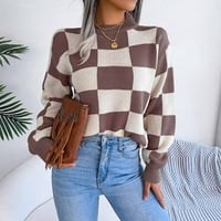 tklpehg ženski džemper modni labavi okrugli džemper s dugim rukavima vrhovi pletena džemper u boji Podudaranje