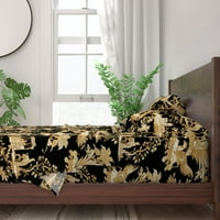 pamučni listovi, puni set - Chinoiseie Toile Crna azijska zlatna kineska Ispis posteljine po sobi
