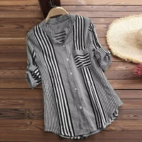 Ženska bluza plus veličine Tri četvrtine prugasto ispis labavo fit majica bluza crna 12
