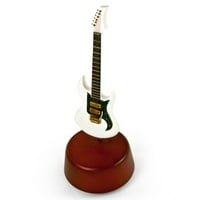 Nevjerovatna nota minijaturna bijela električna gitara s rotirajućom muzičkom bazom - neka bude
