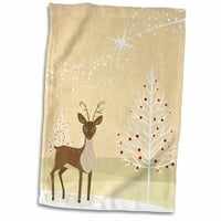 3drose Prilično moderna zimska scena s jelena i snježnim ukrašenim drvećem Sezonski dizajn - ručnik,