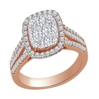 14k Rose Gold okrugli bijeli prirodni dijamantski kvadratni klaster zaručni zaručni prsten sa prstenom