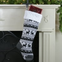 Northerlight 21 Crna, siva i bijela rustikalna loža Klint božićne čarape sa manžetnom rukom s visokim hrpom