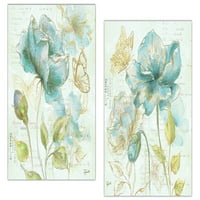 Prekrasna plava i zlatna skica vodene ploče cvjetne i leptir postavilo Tre sorelle Studios