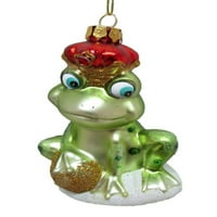 Green Frog Prince sa Crown Božićnim prazničnim ornamentnim staklom