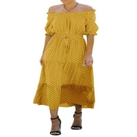 Izhansean ženske ljetne boho haljine casual kratki rukav cvjetni kratki kaiš remen za pojas žuti l