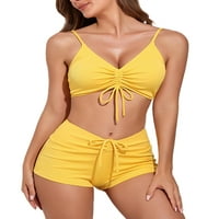 Ženski bikini set dvodijelni kupaći odijelo od punog boja crtež bikini Top kratke hlače setovi plus