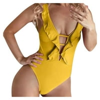 Rovga kupaći kostimi za žene ženska puna boja šuplji čipkasti rufflled visokog čemu za plivanje bikinija