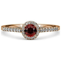 Red Garnet i dijamantni ruši zaručni prsten 1. CT TW u 14K ružičastog zlata.Size 8.5