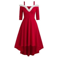 Midi haljina za ženska cvjetna suknja božićna plišana vrata duga haljina dame retro xmas ball haljina
