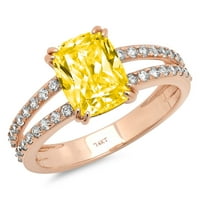 3. CT sjajan jastuk simulirani žuti dijamant 14k Rose Gold Solitaire sa Accenting prstenom SZ 6.5
