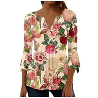 Umitay gumb dolje majice za žene cvjetni print Tunic Ljetni vrhovi Dressy Casual Bell rukava V izrez