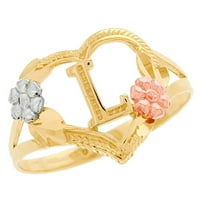 Jackani 10k više-tonski zlatni dijamantni rez cvjetni slovo Početni L srčani prsten