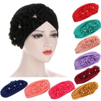 Anvazise Tri cvjetna naljepnica Dizajn turbana elastična hidžaba kapa za glavu za gubitak kose crna