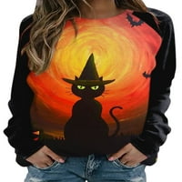 Ženska dukserica Halloween Witch Hat Cat Bundeackin tiskani dugi rukav labav džemper vrhovi Halloween