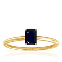 Gemsny rujan rođendan - Dainty Emerald Cut Četiri prong plava safirsir prsten