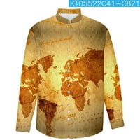 Muškarke Jesen Zimske košulje Plus Veličina 3D Mapa svijeta Ispiši dugulja s dugim rukavima dolje Okrug