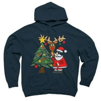 Smiješno slatko Santa Claus i Božićni jelen sa drvećem mornarički plavi grafički pulover Hoodie - dizajn