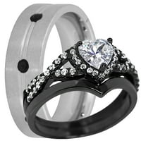 Njegov i njen trio vjenčani set crni vjenčani prstenovi za žene veličine i muškaraca veličine 11
