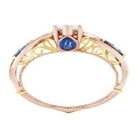 Simulirani plavi sapphire & White CZ Dva zaručnički prsten u 14K ružičastog zlata preko srebrne prstene