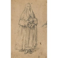Pietro Longhi crni moderni uokvireni muzej umjetničko otisak pod nazivom - Stojeća žena koja drži muff,