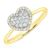 0,25ctw Natural Diamond 10K žuti zlatni klaster srčani prsten