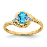 14k žuto zlatni prsten sa kamenjem decembar švicarski plavi topaz ovalni dijamant