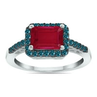 Ženski karatni smaragdni rez rubin i ctw plavi dijamantni prsten u 10k bijelo zlato