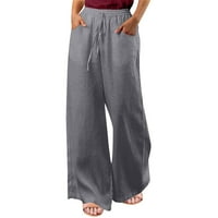 Ženske pamučne posteljine hlače modna casual čvrsta boja labava rastezljiva elastična traka za struk