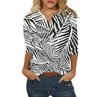 Ženske vrhove Dressy Casual T majice Tipke za ispis lista O vrat Three Quarter rukava bluza Ženska grafička