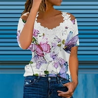 Ženska ljetna modna casual v čipka za vrat sa majica kratkih rukava s kratkim rukavima