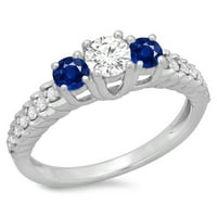 1. Carat 18k bijelo zlato okruglo rezanje plave safir i bijeli dijamantski ženski montirani kamen zaručni