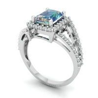 2. CT sjajan smaragd Clear Simulirani dijamant 18k bijeli zlatni halo pasijans sa accentima prsten sz