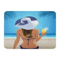 Elegantna žena opuštajuća plaža koja gleda na plavu vodu u obliku vrata za vodu 23.6x