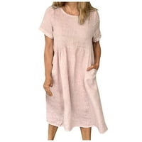CLLIOS ženska modna džepa kratkih rukava za okrugli kratkih rukava Retro duga haljina za žene