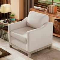 Akcentna stolica sa gumenom drvenom bazom, savremene jednokrevetne kauč na kauču s drvenim nogama i mekim obloženim, udobnim lanenom tkaninom s naslonom za dnevne sobe, bež