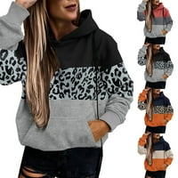Ženska modna leopard Print Fleece Dukseri Duks Ležerni Jumper Topli džep