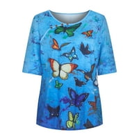LANHUI Ženska ležerna O-izrez majica s rukavom od pet tačke bluza od leptira