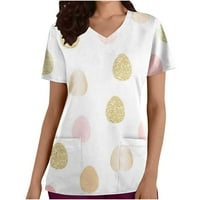 Tormeek ženski piling vrhovi Uskršnje majice Modni kratki rukav V-izrez V-izrez Radna uništava Uskrsni