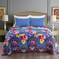 Flannel Fleece pokrivač Sva sezona pokrivač za krevet kauč Car plavi cvjetni tiskani