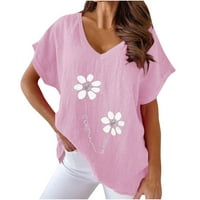 Trackes Flower vrhovi za žene, ljetne plaže V-izrez T majice, labave bluze, tinejdžerske djevojke udobne
