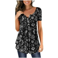 Ženska modna tiskana labava majica kratkih rukava bluza okrugli vrat casual vrhovi