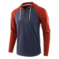 Tking modni muškarci lagani dugme dugih rukava izvlačenje patchwork hoodie košulje na vrhu bluza - plavi