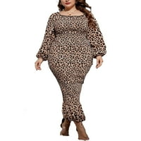 Ležerni Leopard Ispiši Kvadrat Bodycon dugih rukava s dugim rukavima plus vezene haljine