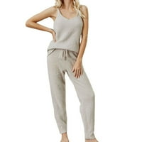 Homgro ženska pidžama set Cami Pant PJS seksi elastična struka vuka V izrez pletena gusta udobna marenica